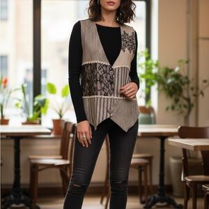 Judy Knapp Vintage Striped and Lace Patchwork Vest